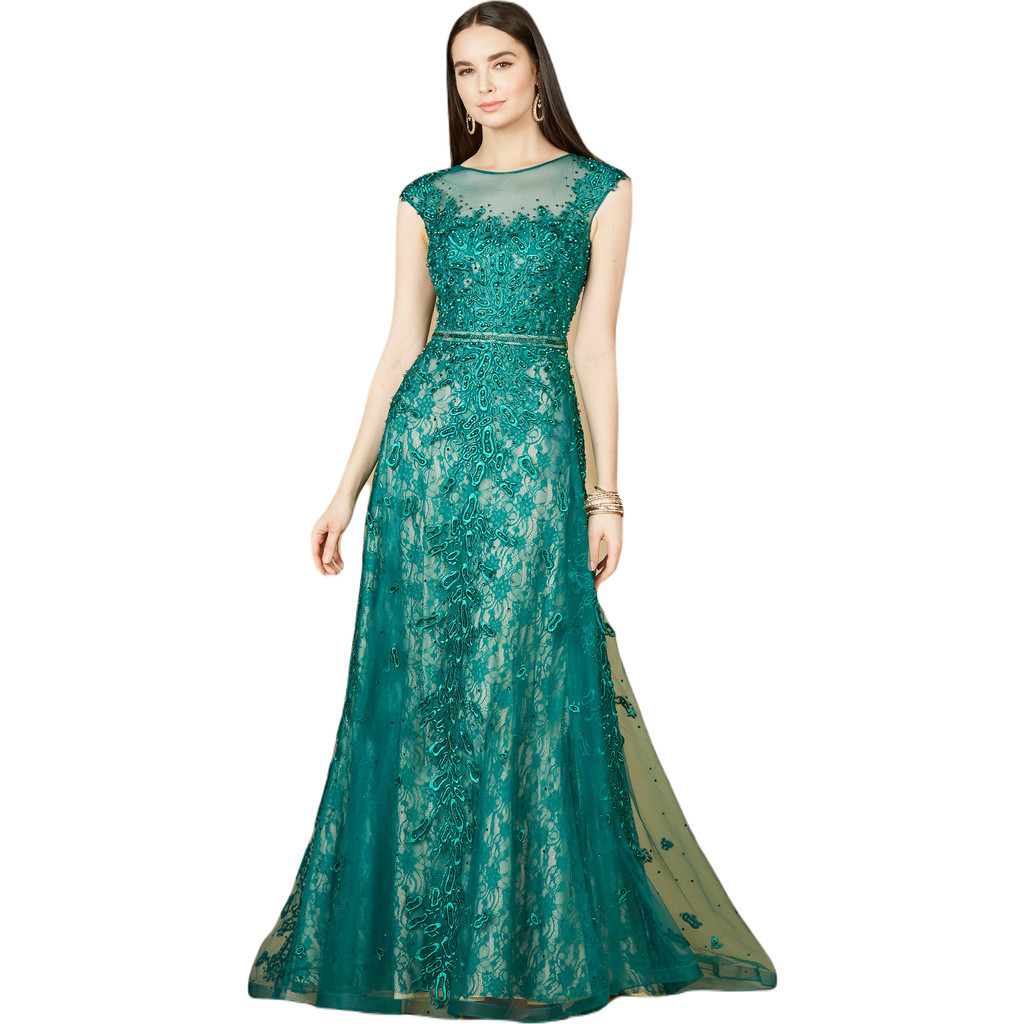 LARA New York Inspired Lace Gown with Cap Sleeves in Green at Nordstrom, Size 22 | Nordstrom