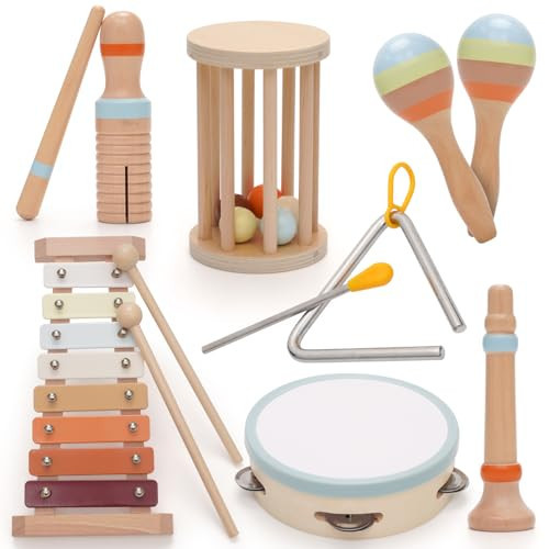 Baby Musical Instruments,Montessori Wooden Percussion Instruments Toy for Toddlers1-3, with Modern Boho Xylophone Tambourine for Kids Preschool Educational 3+ Christmas Birthday Gifts | Amazon (US)