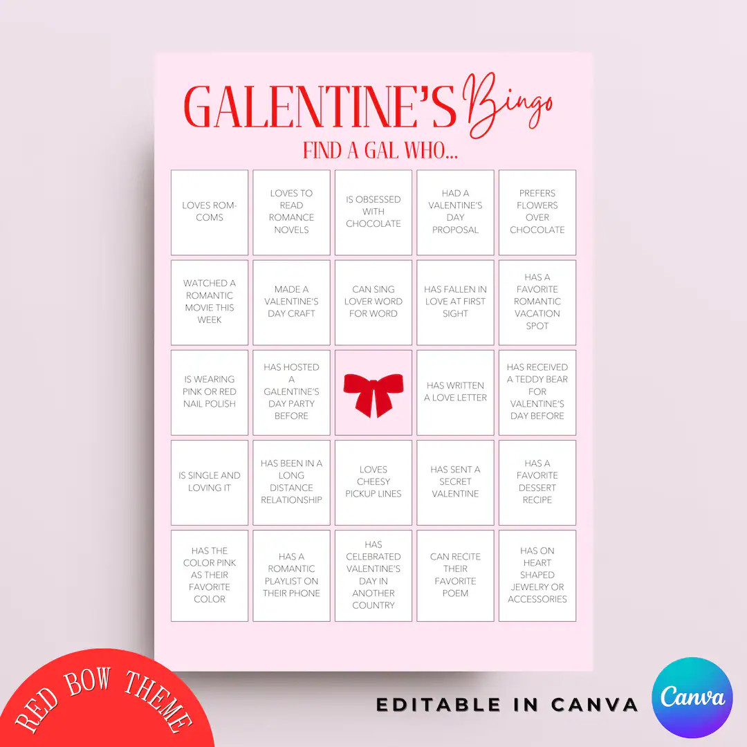 Galentines Bingo Party Game for Galentines Event Editable Canva Template for Galentines Party Gal... | Etsy (US)