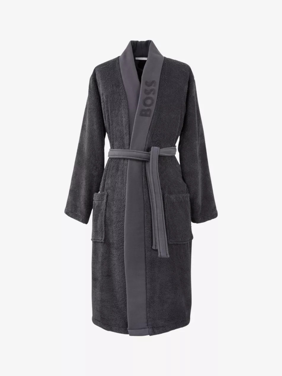 Logo-embroidered kimono terry cotton dressing gown | Selfridges