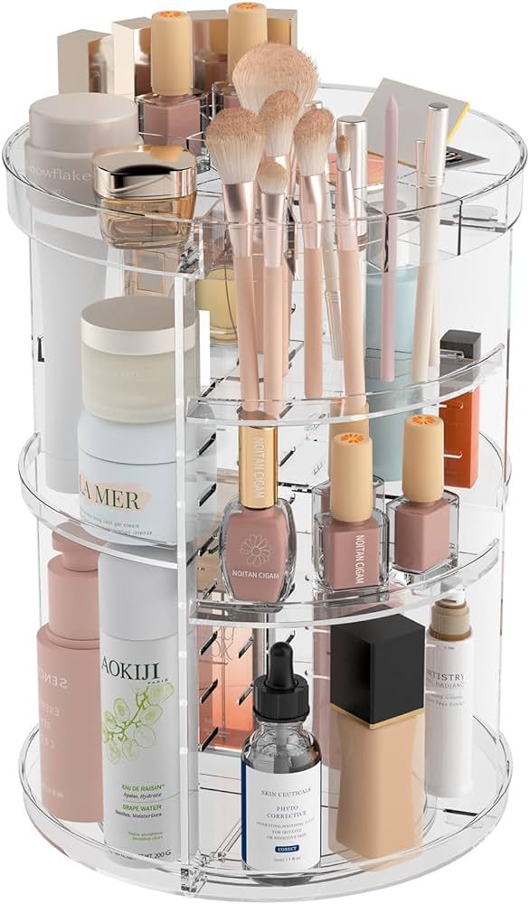360 Rotating Makeup Organizer with Partition Slots, 8 Adjustable Layers Spinning Skincare Organiz... | Amazon (US)