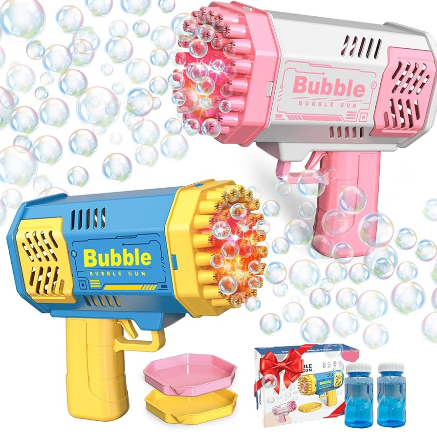 2 Bubble Gun with 2 Bottles Refill Solution for Kids, 40-Hole Light Up Bubble Machine for Toddler... | Amazon (US)