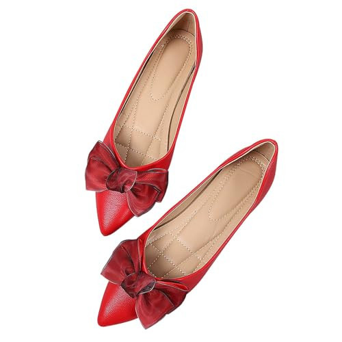 Dear Time Women's Pointy Toe Bow Ballets PU Leather Flats Shoes Slip-ons Comfortable Casual Loafers Walking Shoes for Women Red Size 9.5 | Amazon (US)