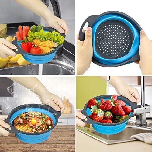 Collapsible Colander Set, BPA Free Silicone Collapsible Strainer with Plastic Handles, Folding Food  | Amazon (US)