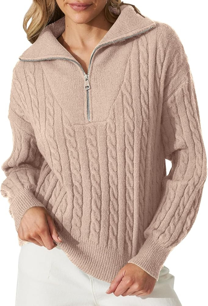 Saodimallsu Womens Oversized Sweaters Half Zipper Cable Knit Casual Sweatshirts Lapel Slouchy Win... | Amazon (US)