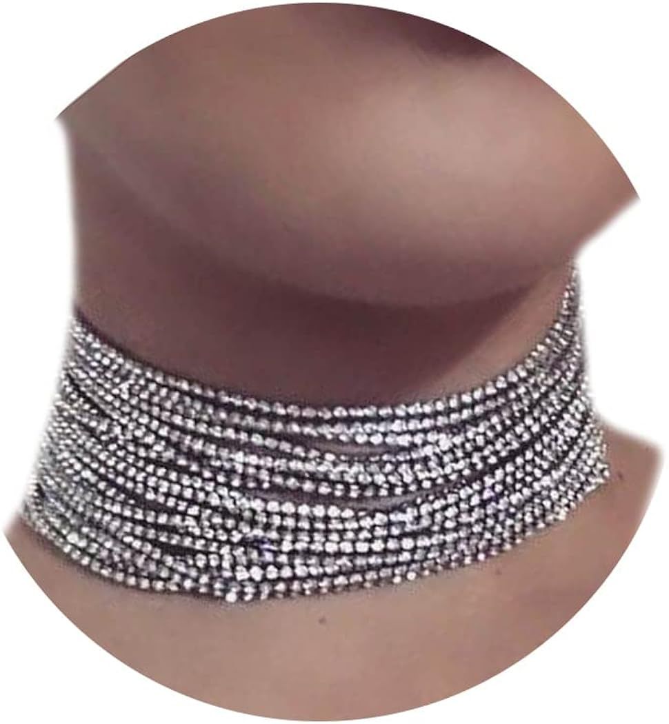 Aukmla Multi Layered Chain Crystal Rhinestone Choker Fully Diamond Statement Necklace Wedding Jew... | Amazon (US)