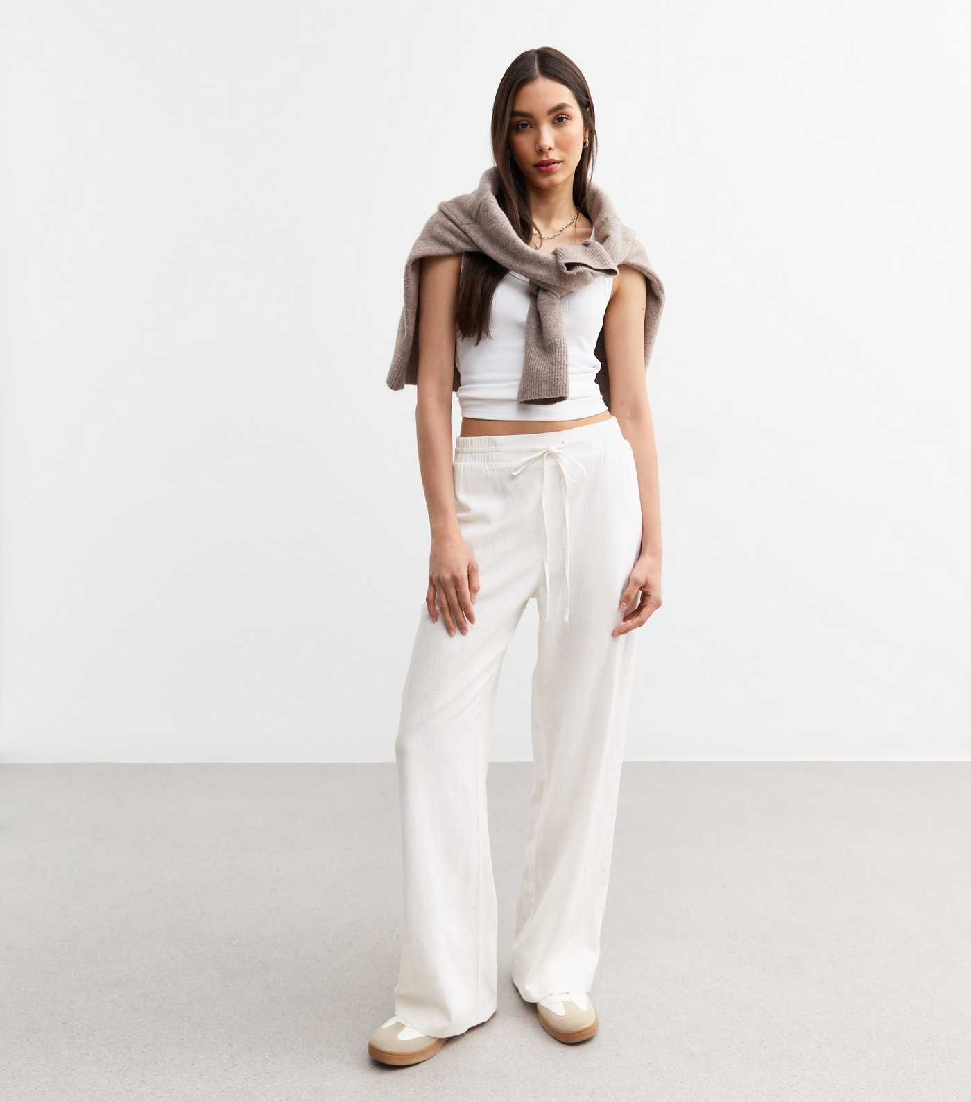 White Linen Blend Drawstring Waist Trousers | New Look | New Look (UK)