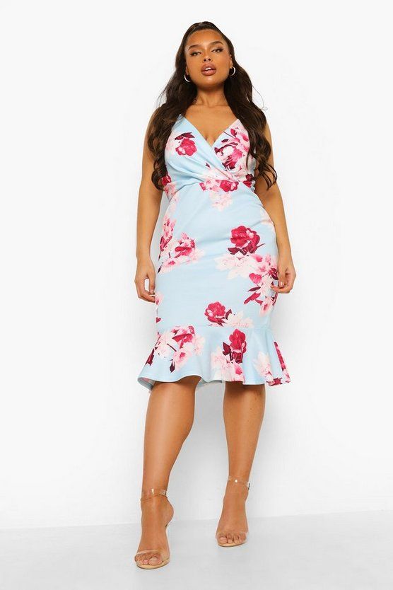 Plus Occasion Floral Wrap Peplum Midi Dress | Boohoo.com (US & CA)