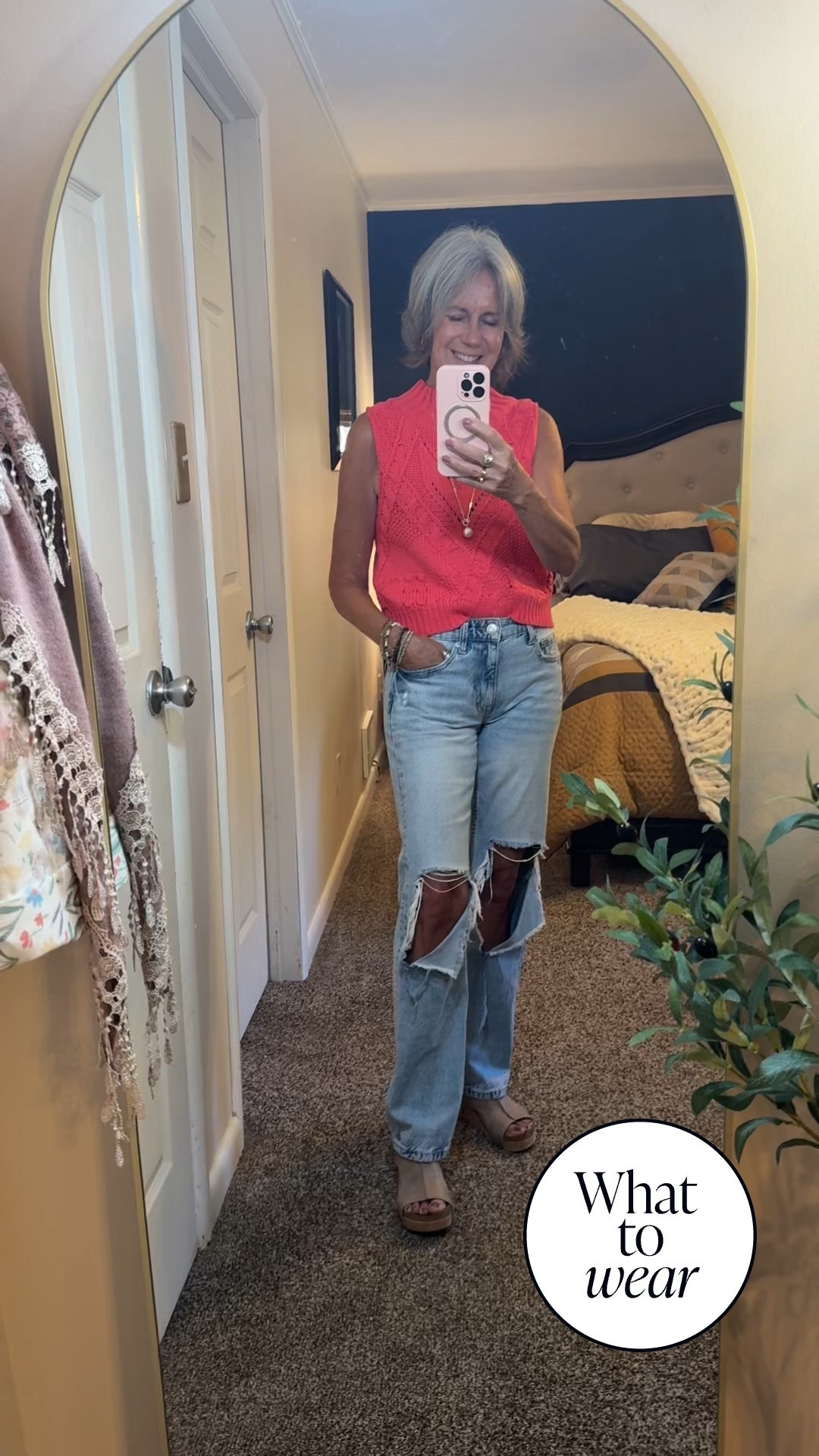 What I am wearing to get my hair cut and run errands today. The September weather is perfect for some distressed jeans, sandals and a cute crochet vest  

#LTKFindsUnder50 #LTKStyleTip #LTKOver40