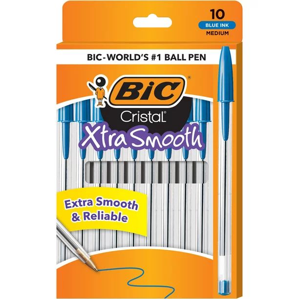 BIC Cristal Xtra Smooth Stic Ball Pen, 1.0 mm, Blue, 10 Pack - Walmart.com | Walmart (US)