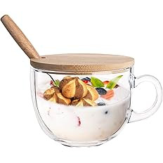 PARACITY Glass Cup 15OZ Clear Coffee Mug with Lids Spoon for Breakfast Tea,Milk,Beverage,Oats,Yog... | Amazon (CA)