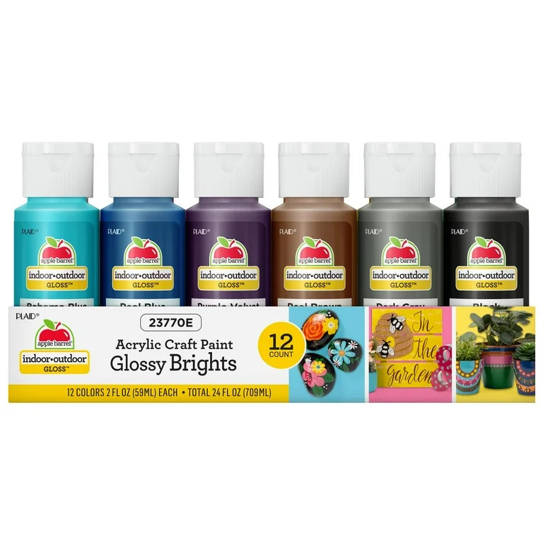 Apple Barrel Gloss Acrylic Craft Paint Set, 12 PC, Glossy Brights | Walmart (US)