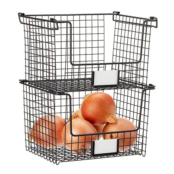 iDesign Black Stackable Basket | The Container Store