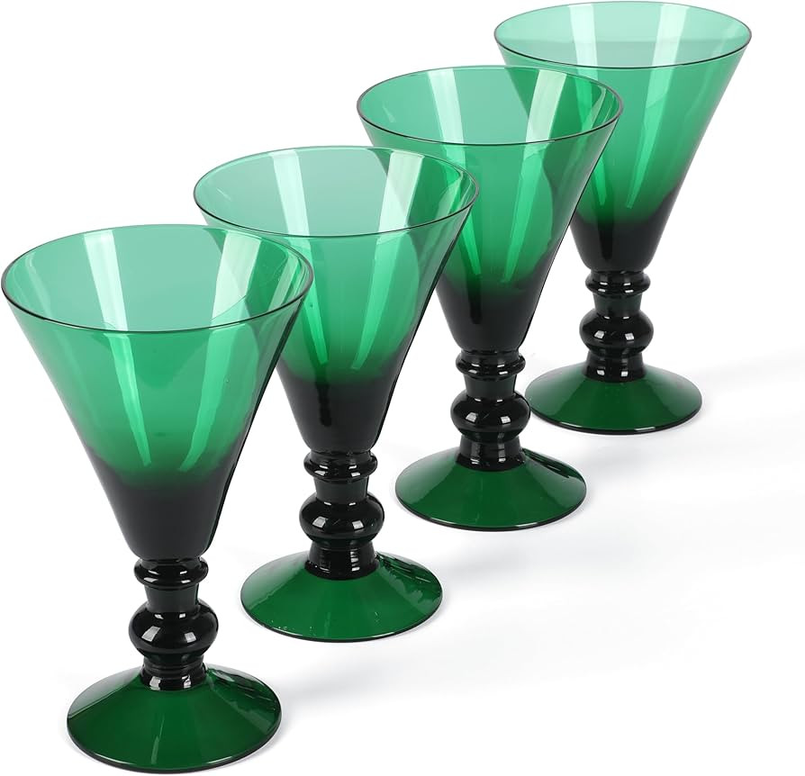 Martha Stewart Crispa 4 Piece 10 Ounce Goblet Martini Handmade Glassware - Jade Green | Amazon (US)