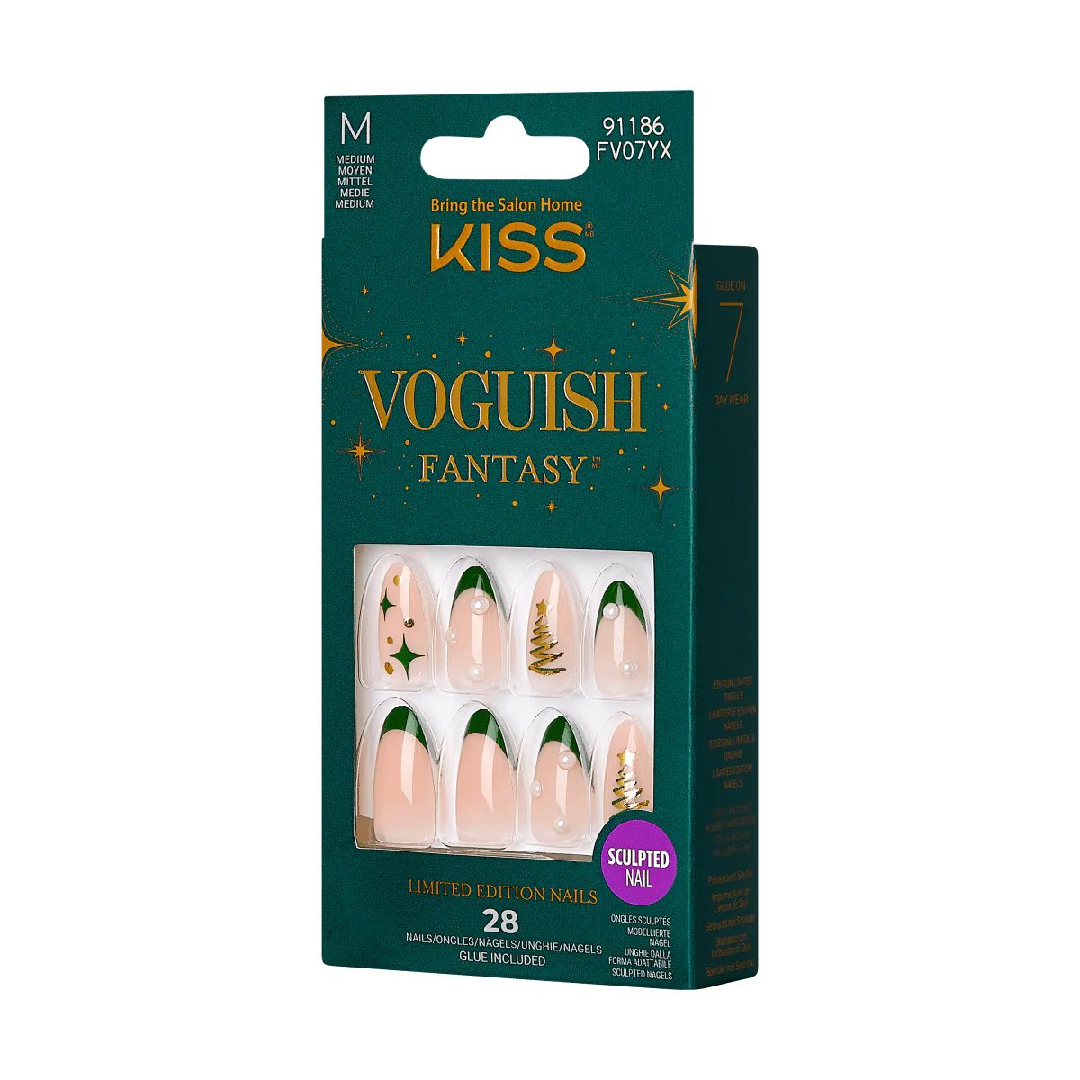 KISS Voguish Fantasy Holiday Press-On Nails, Green, Medium Length, Almond Shaped, 31 Ct. | KISS, imPRESS, JOAH