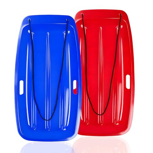 Snow Sled for Kids: 35", Cold-Resistant, Anti-lateral Drift, Included Rope, One Handle per Side, Fast, Stable, Stackable, Easy to Carry, Toboggan Sleds for Snow Days, Blue Red | Amazon (US)