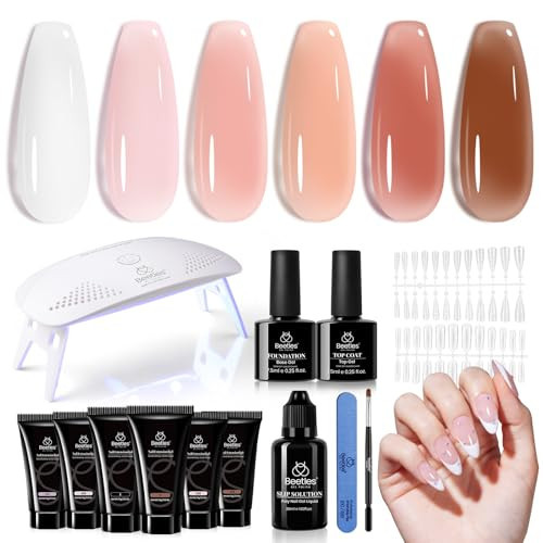 Beetles Poly Nail Gel Kit - 6 Colors Jelly Nude Extension Kit with Slip Solution Builder Nail Enhancement for Beginner & Professional Long Lasting DIY Home Gift for Women, UV & LED Needed | Amazon (US)