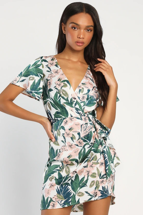 Lush Loving White Tropical Floral Flutter Sleeve Mini Dress | Lulus (US)