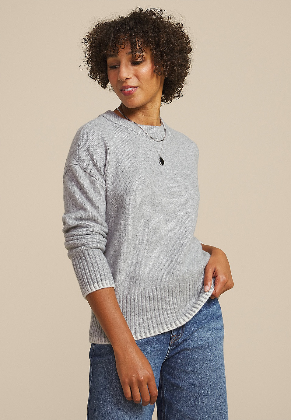 Gray Whipstitch Crew Neck Sweater | Maurices