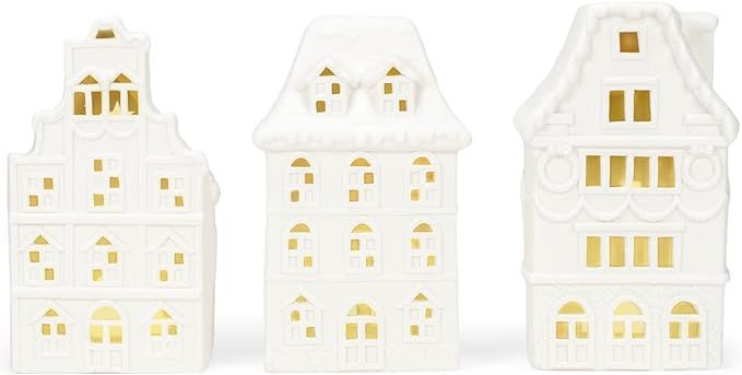 Mark Feldstein & Associates Village Row House White 8 x 4.5 Porcelain Holiday Tea Light Figurines... | Amazon (US)
