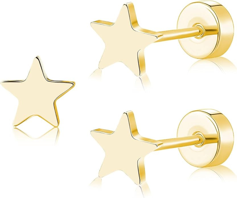 ZDE Women Flat Back Heart Earrings Non-Nickel Heart Earrings Titanium Hypoallergenic Cartilage Ea... | Amazon (US)