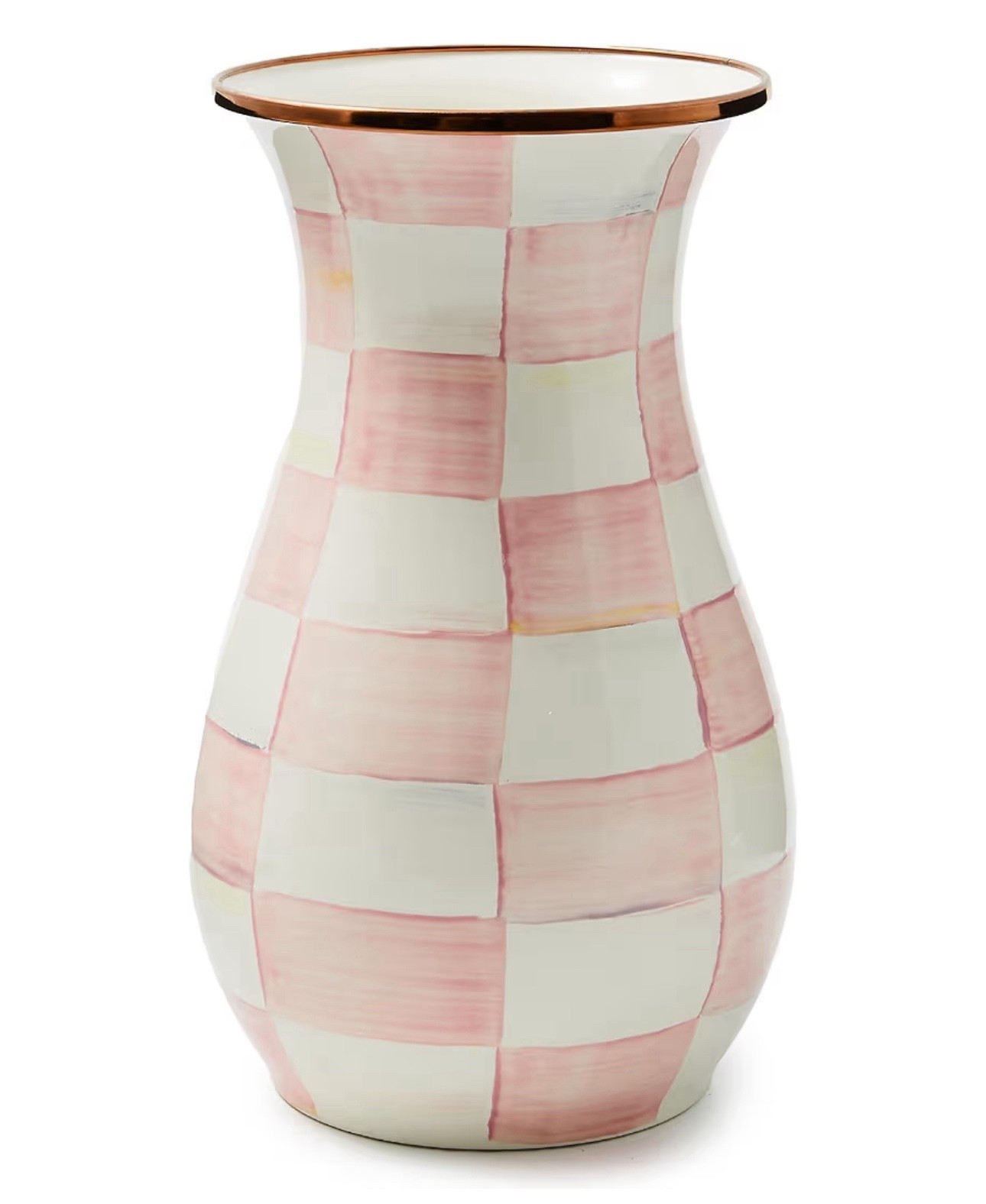 MACKENZIE CHILDS ROSY CHECK TALL VASE 
a few of my favorite finds ranging from $49-$139
I grew up with my mom’s OG courtly black and white Mackenzie Childs and I love the nostalgic feel but then to have it in Rosy Check… it’s perfectly pink!

Handmade in Aurora 