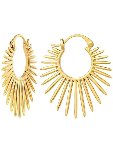 Statement Gold Sun Earrings for Women – Large 18K Real Gold Plated Trendy Hoop Earrings Non Tarnish Hypoallergenic Golden Jewelry for Womens Fashion Big Earings for Woman | Amazon (US)