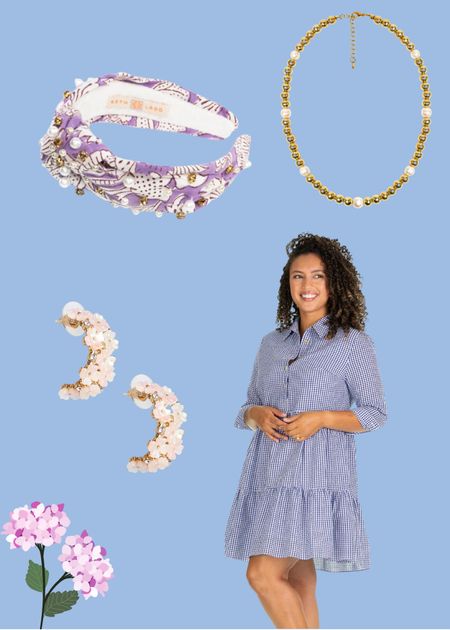 this would be the perfect outfit for a Mother’s Day brunch! This beaded headband is so fabulous. You look great with any outfit and these floral earrings. Add that Popp of something that ever outfit  needs. The dress runs true to size and would look fabulous with a pair of white sneakers and a cross-body bag. #ginghamdress #floralearrings #knottedheadband 

#LTKstyletip #LTKFind