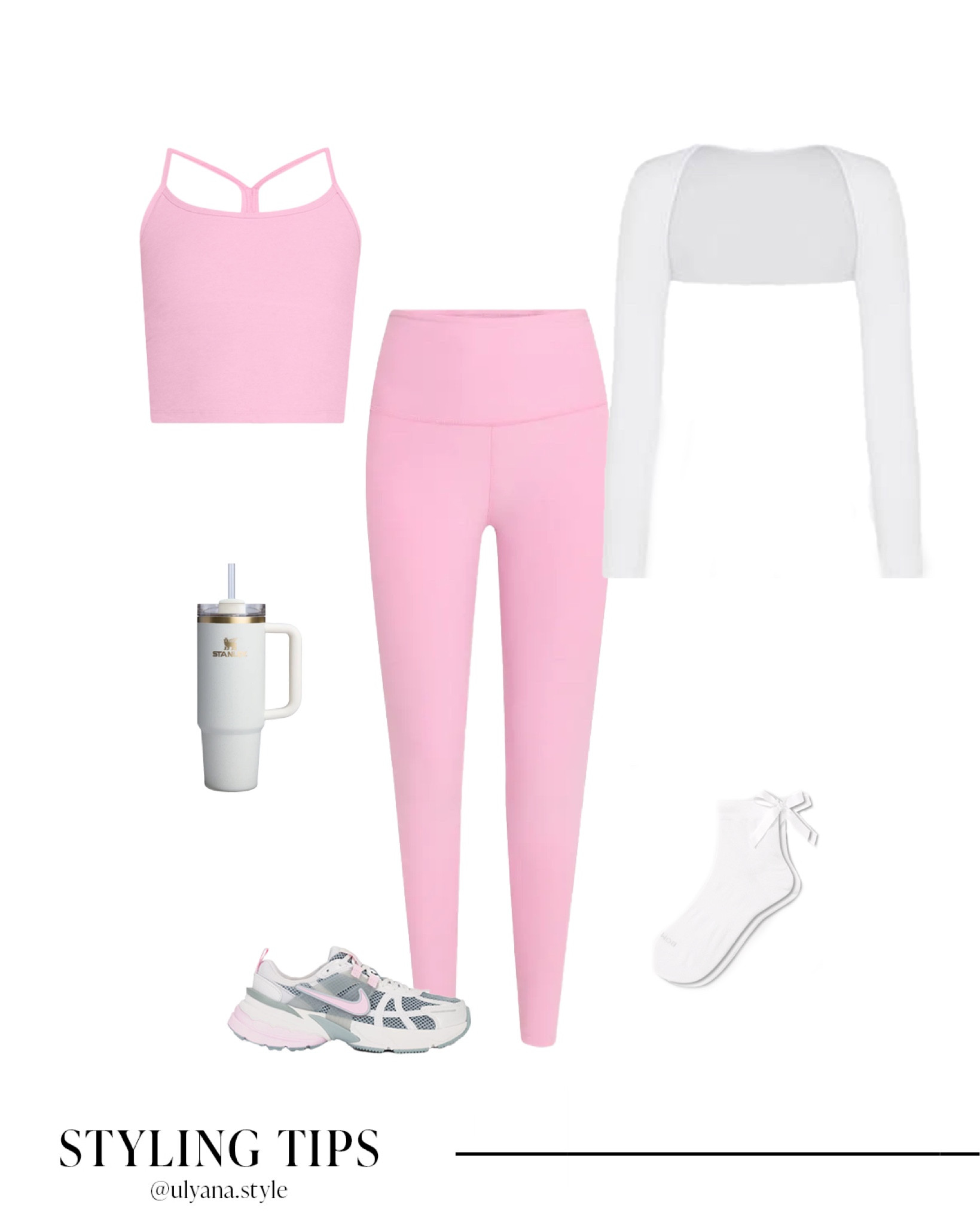 This pink matching workout set with leggings and a top, grippy socks, a workout shrug, sneakers, and a must-have water bottle is perfect for Pilates, yoga, or hitting the gym. 
.
.
.
.
.
.
Athleisure | workout set | workout outfits | gym outfit | gym set | gym shoes | gym bag | Pilates outfit | Pilates socks | Pilates princess | walking outfit | pink leggings | pink sports bra | walking sneakers | leggings outfits | casual leggings outfit | leggings and socks | workout leggings | casual sneakers | casual winter outfits | Valentine’s Day outfit | bolero | 
#LTKActive #LTKFitness #LTKPetite #LTKSeasonal #LTKU #LTKSaleAlert #LTKGiftGuide #LTKWorkwear #LTKTravel #LTKShoeCrush #LTKItBag 

#LTKFindsUnder50 #LTKStyleTip #LTKFindsUnder100