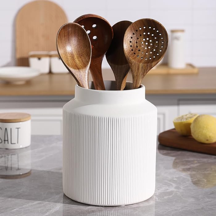 Farmhouse Ceramic Farmhouse Kitchen Utensil Holder for Countertop, Rustic Cooking Utensil Holder ... | Amazon (US)