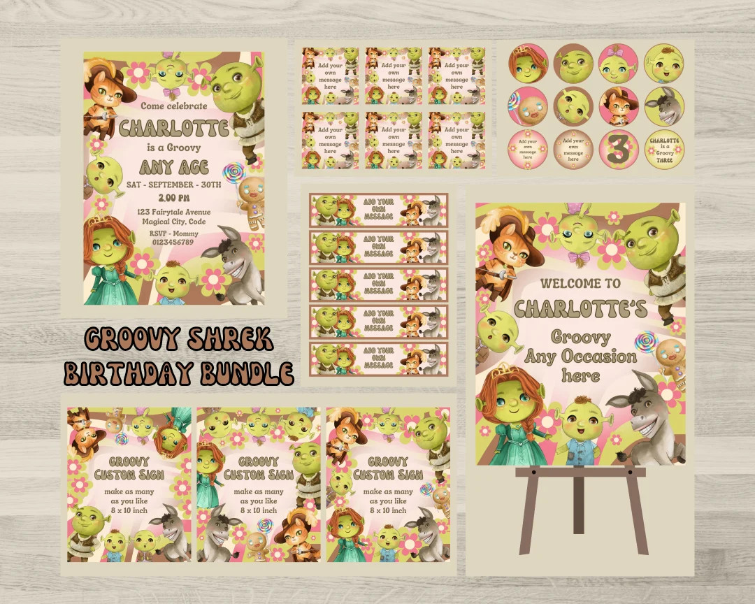 Girls Pink Groovy Shrek Birthday Bundle, Shrek Party Bundle, Shrek Pintable's, Girls Shrek Birthd... | Etsy (US)