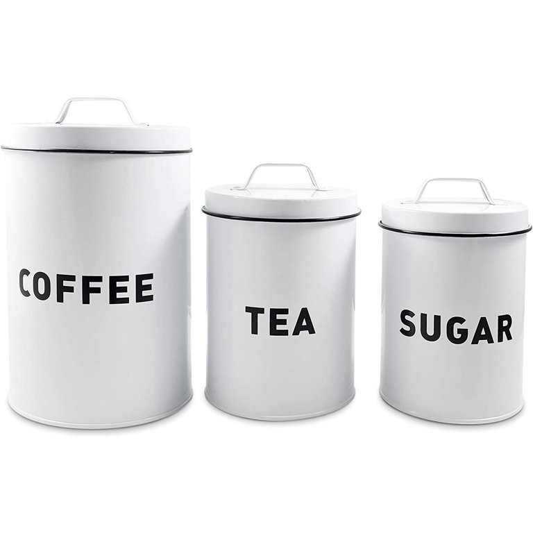 Coffee Tea Sugar Canister Set - 3-Piece Modern Farmhouse Kitchen Counter Decor - Tea Coffee Sugar... | Walmart (US)