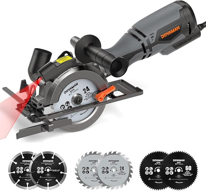 Circular Saw, 5.8A 4-1/2" Circular Saw w/Laser, Metal Auxiliary Handle, 6 Blades (4½", 4¾"), Cu... | Amazon (US)