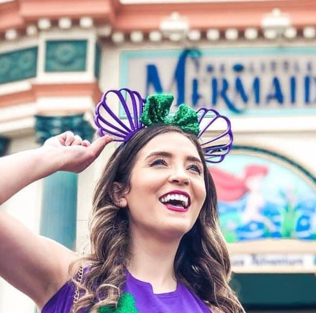 Princess  Mermaid 3D Mouse Ears  Shells with sequin bow | Etsy (US)