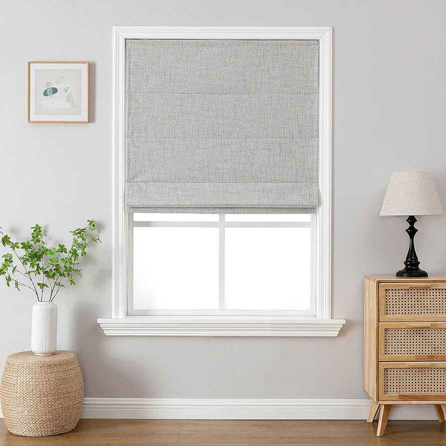 Joydeco Cordless Roman Shades, Linen Window Blinds, 26" W\u00d775" H, White | Amazon (US)