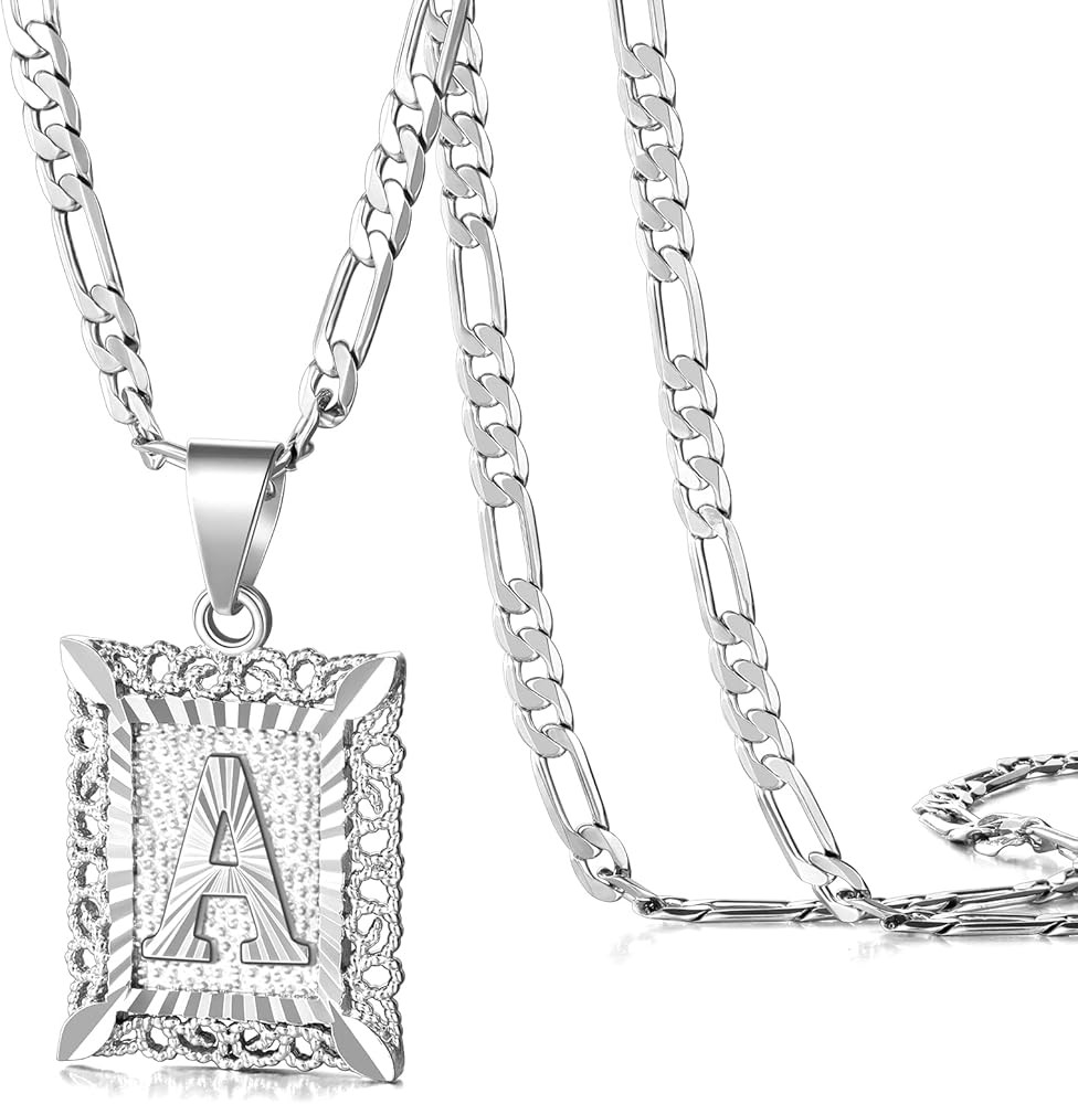 KissYan Initial Letter Pendant Necklace for Men Women, 14K Gold Plated Square Capital Monogram Ne... | Amazon (US)