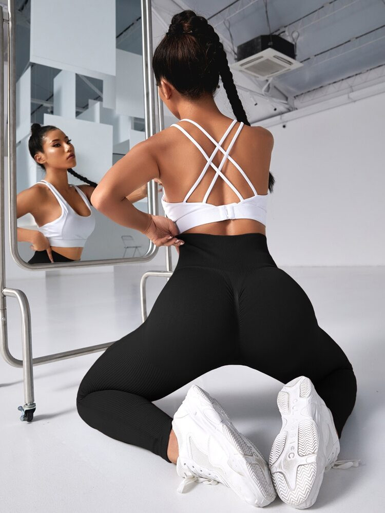 Seamless Solid Wide Band High Waist Sports Leggings | SHEIN