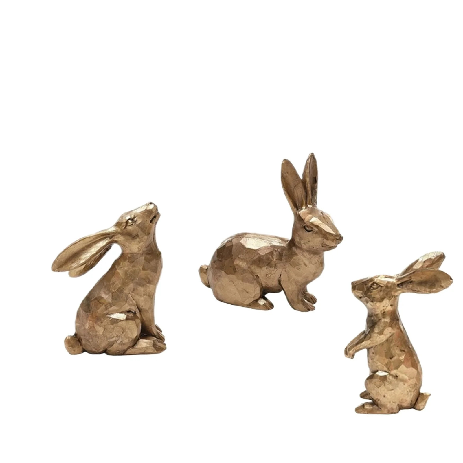 Easter Bunny Figurines Set of 3, Gold Hammered Resin Rabbit Statues, Vintage Metallic Bunny Sculp... | Walmart (US)
