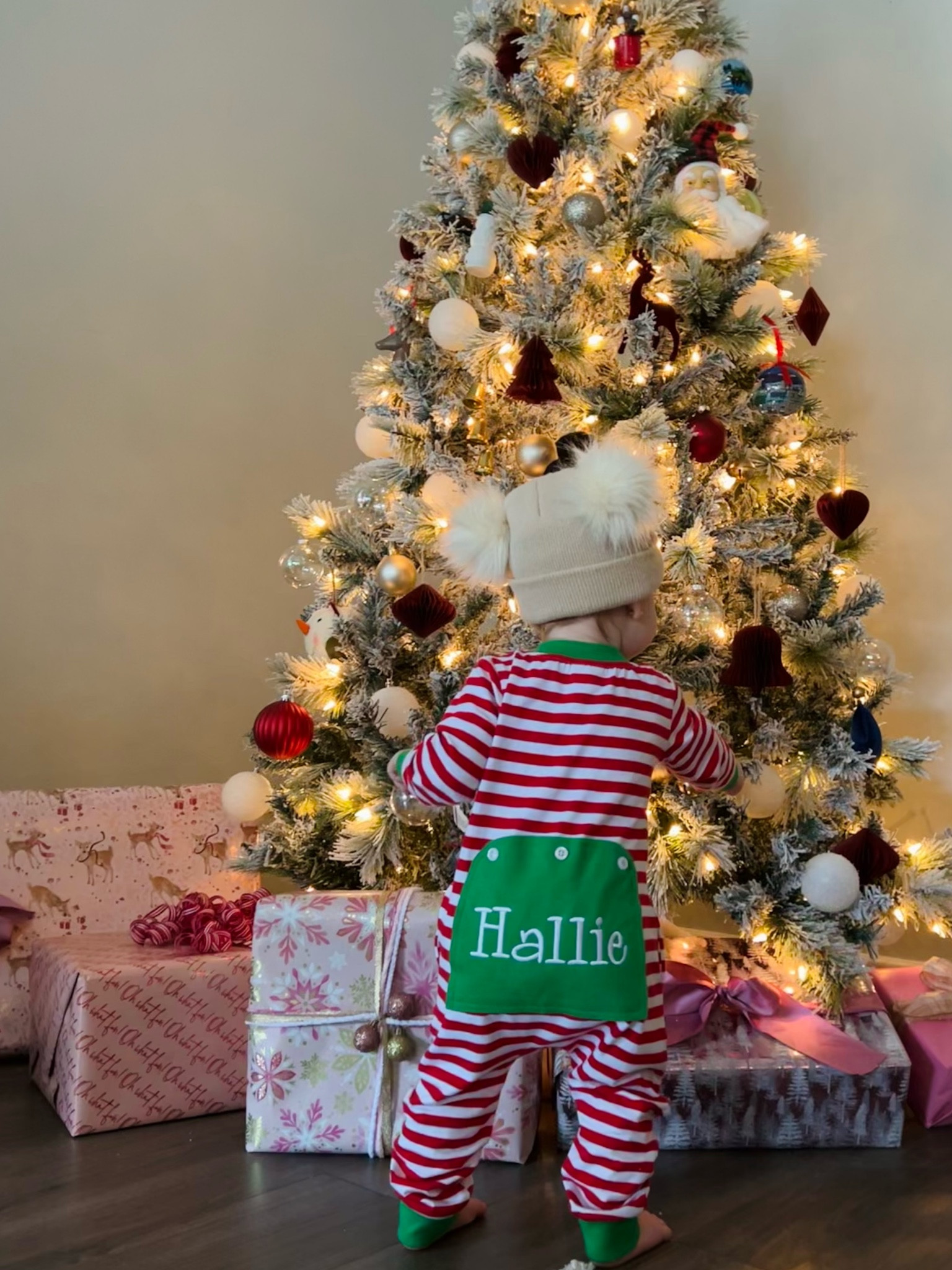 Personalized butt flap christmas pajamas🌲 
baby christmas/ toddler christmas pajamas/ butt flap pjs/ baby beanie/ pink christmas wrapping paper/ etsy

#LTKHoliday 

#LTKbaby #LTKkids