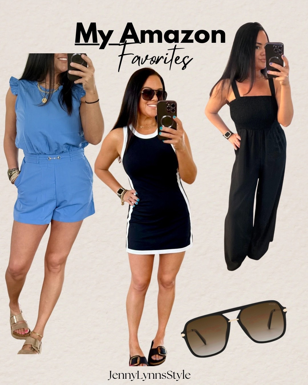 My current Amazon favorites! Blue ruffle sleeveless romper, black one piece jumpsuit, sporty mini dress with shorts underneath. And of course MY FAVORITE sunnies!! 😎

I’m 5’5 , 145lbs, wearing Medium 

@SOJOS VISION @amazonfindsandfashion 

#LTKstyle #LTKunder50

#LTKootd #LTKSeasonal #LTKMidsize