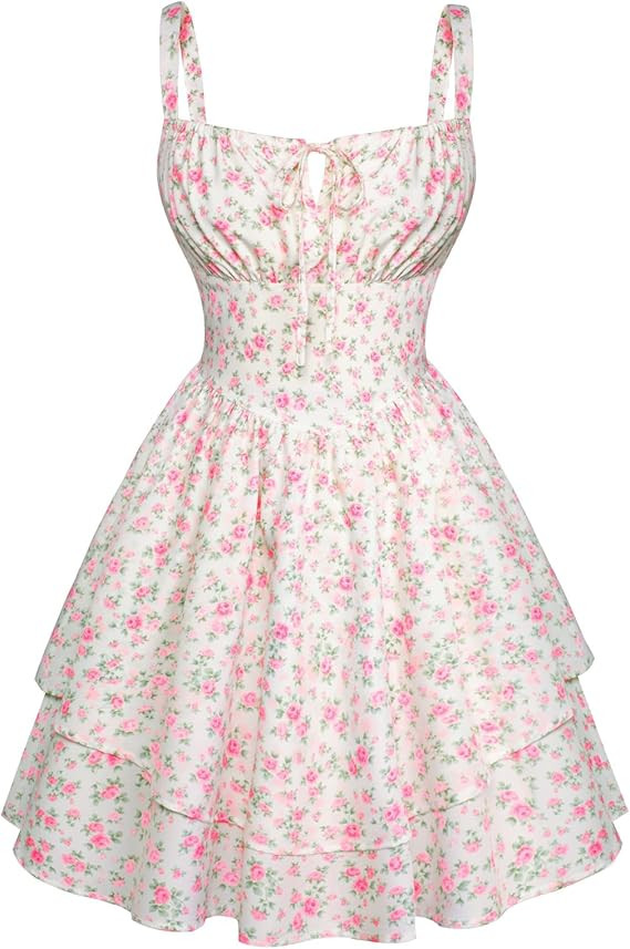 Scarlet Darkness Floral Mini Corset Dress for Women Teen 2026 Summer Spring Flowy A-Line Sundress... | Amazon (US)
