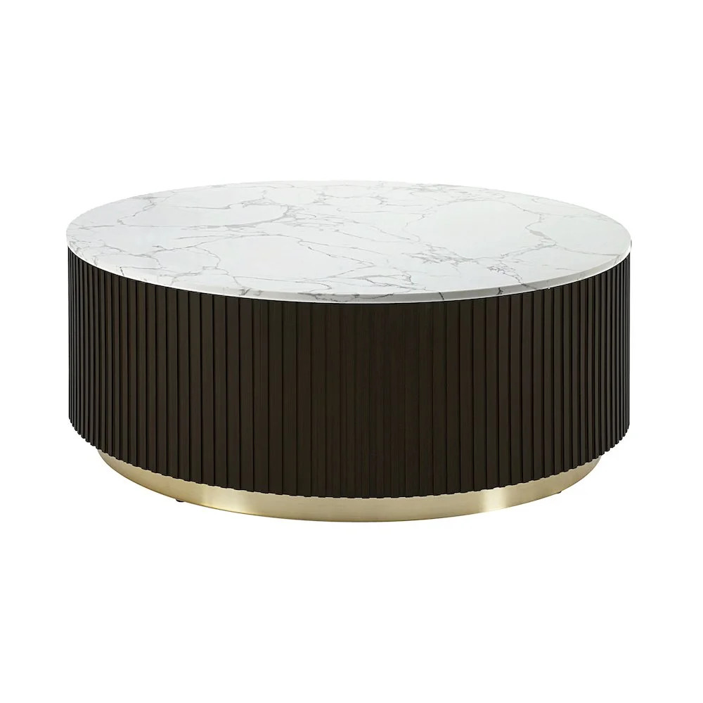 ACME Clayten Wood & Artificial Marble Coffee Table in White & Espresso | Walmart (US)