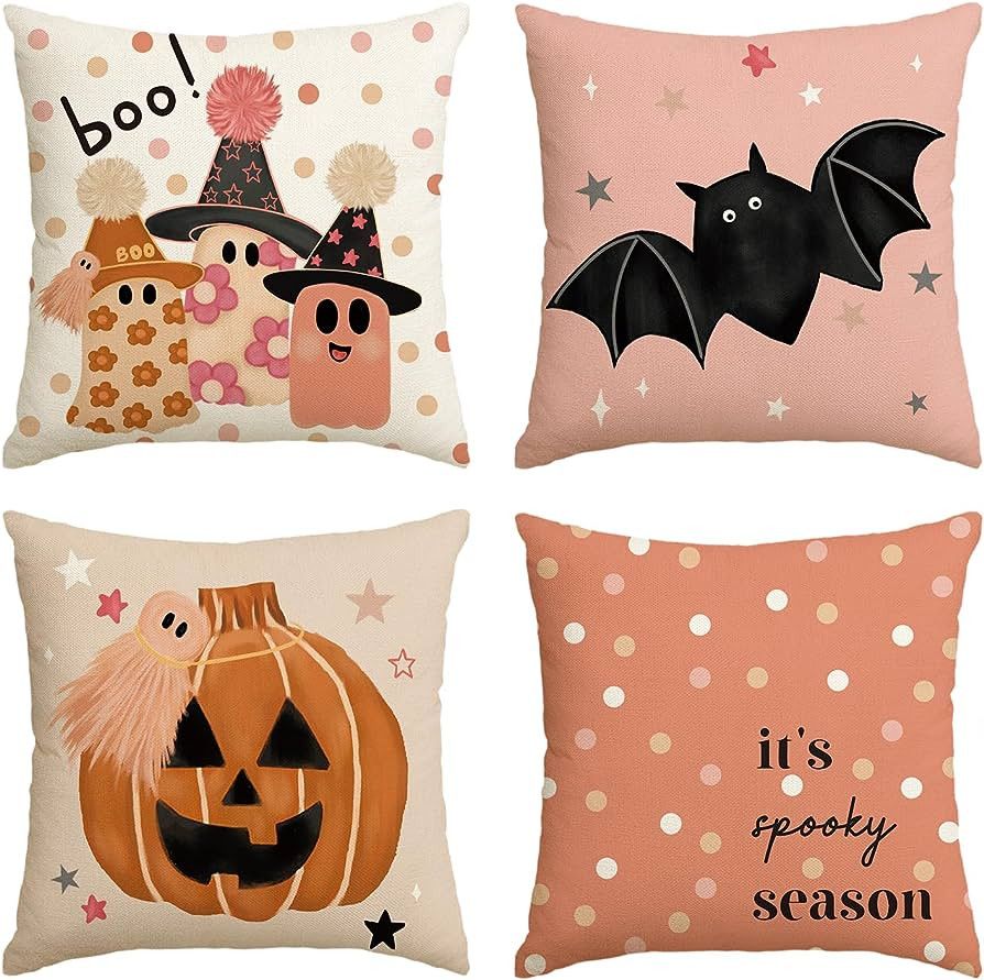 AVOIN colorlife Halloween Boo It's Spooky Season Cute Ghost Throw Pillow Covers, 18 x 18 Inch Hor... | Amazon (US)