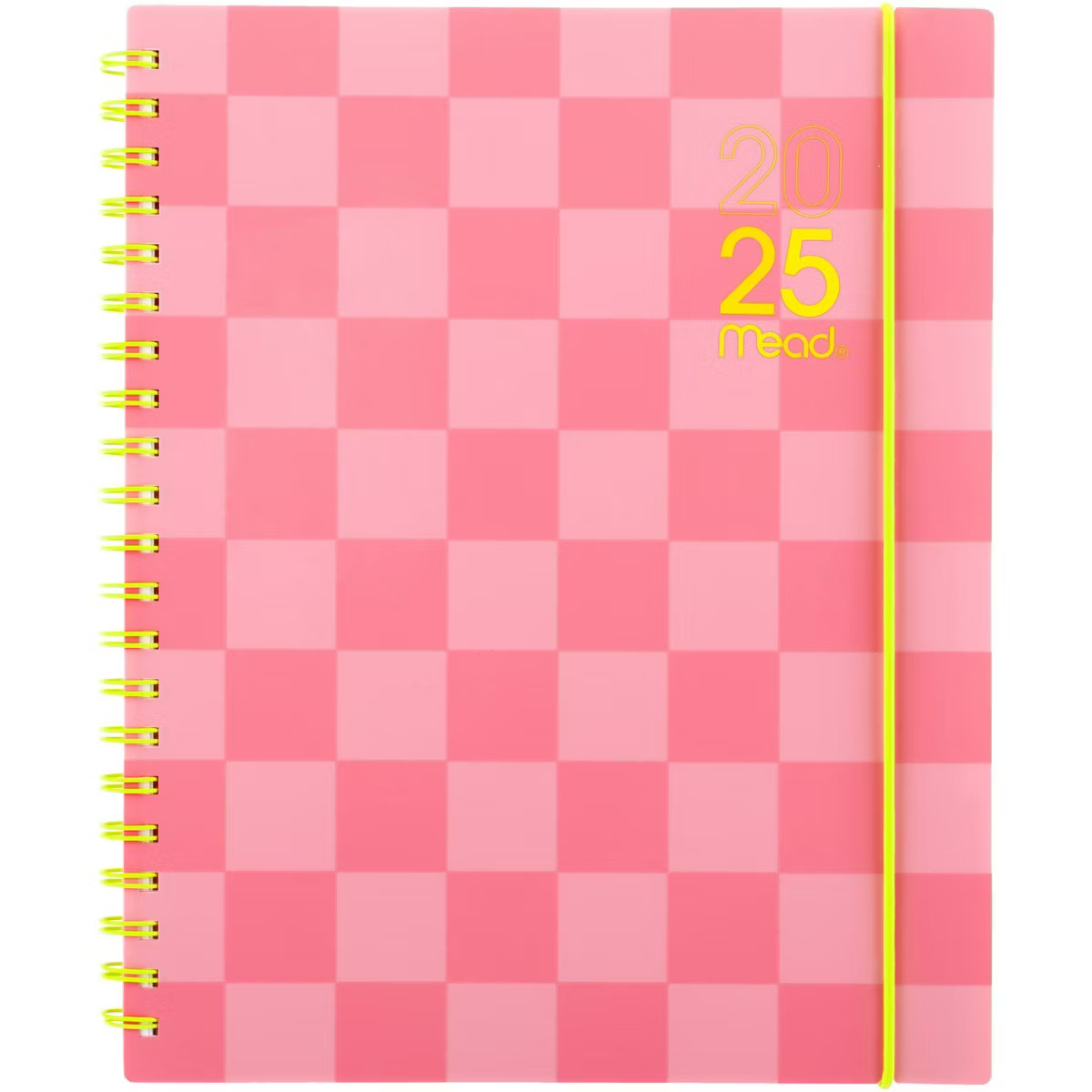 Mead Color Pop LG WM Planner January 2025 - March 2026 Pink Sorbet Checkerboard with Cyber Lime A... | Target
