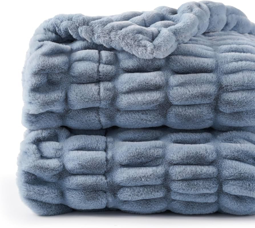BATTILO HOME Faux Fur Throw Blanket for Couch, Super Soft Cozy Blanket, Double Sided Ruched Rabbi... | Amazon (US)