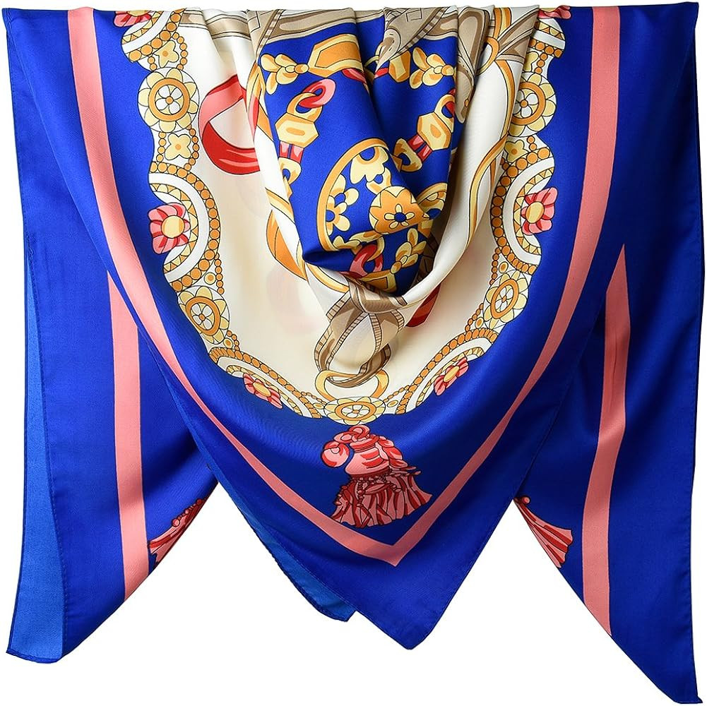 40 x 40 Women Twill Satin Polyester Silk Feeling Square Hair Wrapping Square Scarfs | Amazon (US)