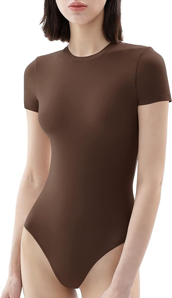 Amazon.com: PUMIEY Bodysuits for Women Short Sleeve Body Suit Womens Fashion Tops Jet Black X-Sma... | Amazon (US)