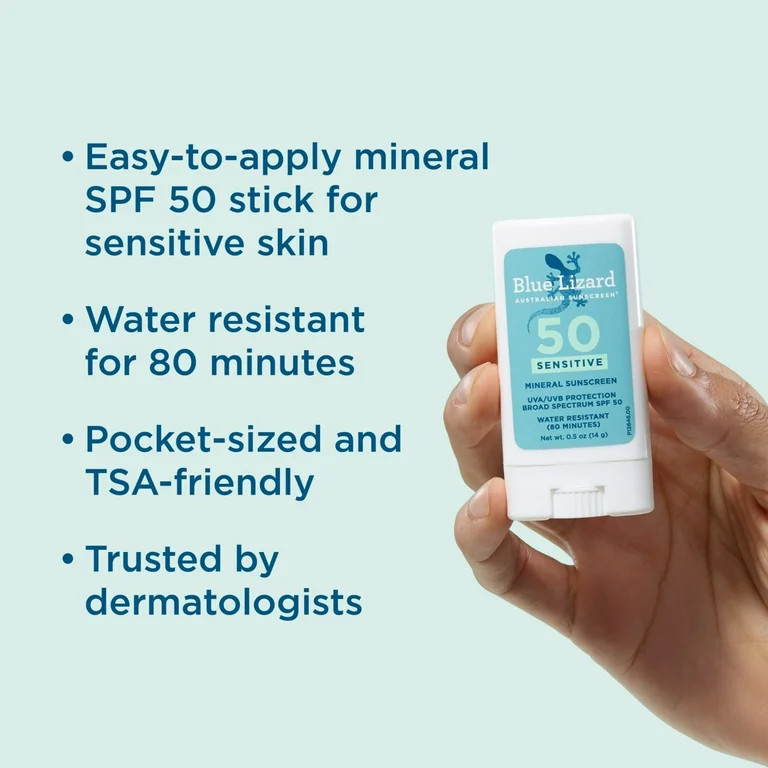 Blue Lizard Sensitive Mineral SPF 50 Sunscreen Stick, Zinc Oxide, 0.5 oz | Walmart (US)