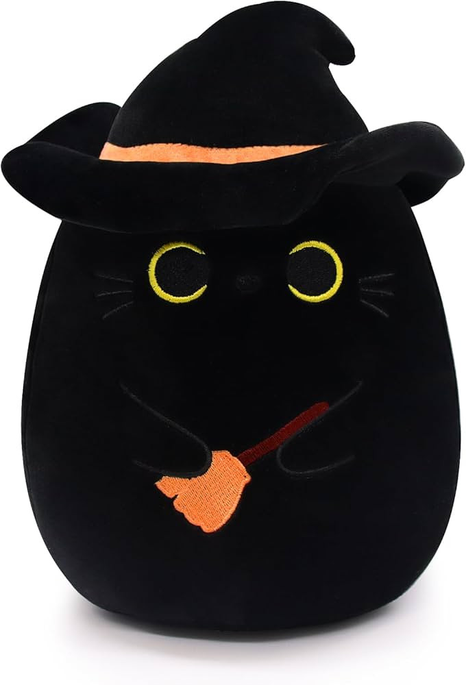 Leokawin Black Cat Pillow Black Cat Plush Toy, Soft Halloween Plush Cat Toy with Hat, Cute Hallow... | Amazon (US)