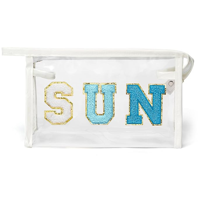 Y1tvei Clear SUN Makeup Bag - Preppy Blue SUN Chenille Varsity Letter Cosmetic Bag PVC Transparen... | Amazon (US)